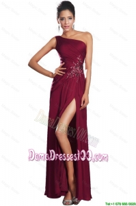 Beautiful High Slit Dama Gowns with Beading and Ruching for 2016