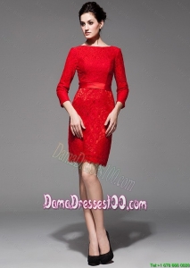Custom Made 2016 Lace Short Red Dama Dress with Belt