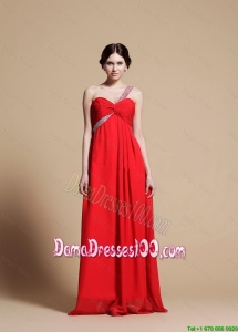 Elegant Empire One Shoulder Red Dama Dresses with Beading for 2016