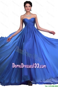 Perfect Sweetheart Ruched Blue Dama Dresses with Brush Train