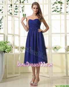 Simple Royal Blue Dama Dresses with Ruching for 2016