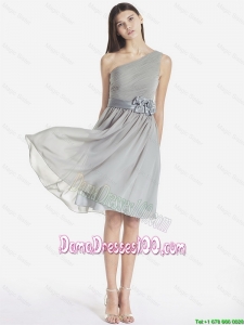 2016 Cute One Shoulder Grey Dama Dresses with Bowknot