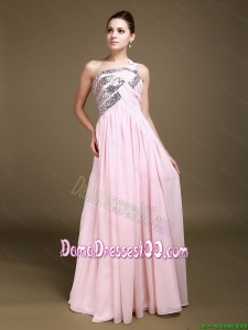 Beautiful One Shoulder Baby Pink Dama Dresses with Sequins