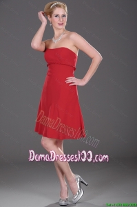 Cheap Mini Length Strapless Red Dama Dresses with Ruching