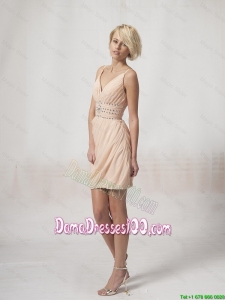 Discount Champagne Mini Lengt Dama Dresses with Beading