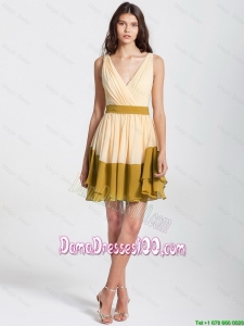 Discount V Neck Belt Multi Color Short Dama Dresses for 2016