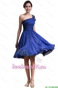 New Style One Shoulder Short Dama Dresses in Royal Blue for 2016