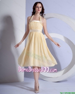 Brand New Halter Top Short Dama Dresses in Yellow