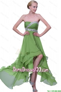 Classical Strapless Beaded Prom Dresses with High Low