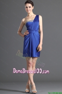 Custom Made One Shoulder Short Beading Prom Dresses in Royal Blue