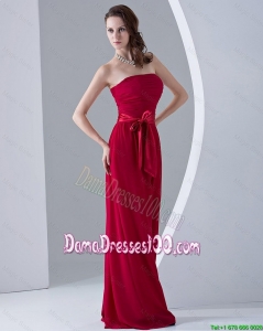Discount Sashes Red Long Dama Dresses with Sweep Train for 2016