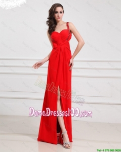 Empire One Shoulder Sequins Dama Dresses with Slit in Red