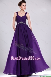 Perfect Straps Purple Dama Gowns with Ruching and Beading