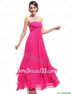 Popular Ankle Length Hot Pink Dama Dresses with Beading