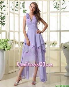 Pretty Empire V Neck Dama Dresses with High Low in Lavender