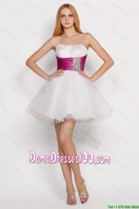 Pretty White Princess Short Prom Dresses with Beading and Belt for 2016