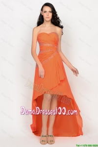 Beautiful High Low Orange Dama Dress with Beading for 2016
