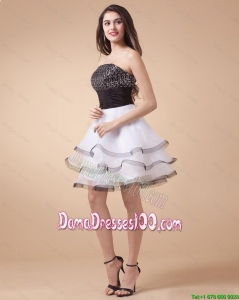 Beautiful Sequined White and Black Dama Dresses with Mini Length