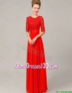 Fashionable Scoop Laced Red Dama Dresses with Half Sleeves