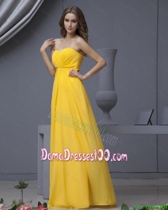 New Style Empire Ruching Yellow Long Dama Dresses