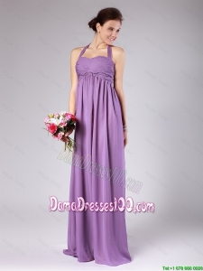 Perfect Halter Top Ruched Dama Gowns with Brush Train