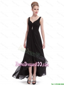 Popular Beaded Straps Black Dama Dresses with High Low