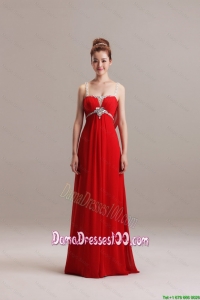 Romantic Spaghetti Straps Red Long Dama Dresses with Beading for 2016