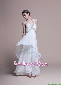 Fabulous Empire Halter Top Dama Dresses with Beading in White