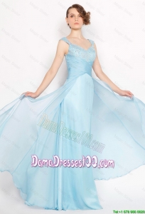 Perfect Straps Ruched Light Blue Dama Dresses with Beading