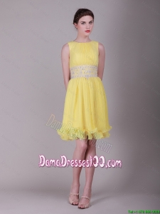 Beautiful Bateau Mini Lengt Beaded Dama Dresses in Yellow