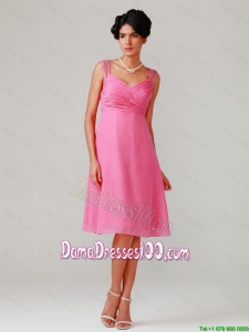 Brand New Straps Ruching Short Dama Dresses in Hot Pink for 2016