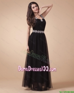 Fashionable 2016 Zipper Up Straps Tulle Dama Dresses in Black