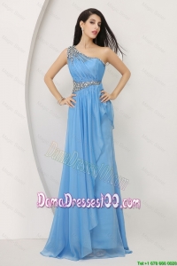 Junior Beaded Baby Blue Dama Dresses with One Shoulder