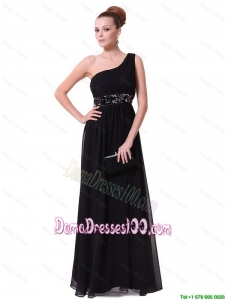 Junior One Shoulder Sequined Dama Dresses in Black