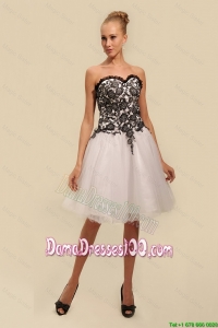 2016 Gorgeous White and Black Dama Dresses with Appliques