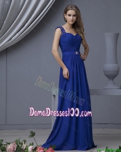 2016 Perfect Straps Beading Long Dama Dresses in Royal Blue