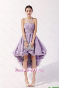 2016 Romantic Strapless High Low Lavender Dama Dresses with Beading