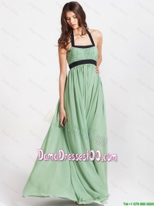 2016 Spring Modern Halter Top Dama Dresses with Ruching and Belt