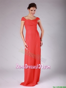 Gorgeous Off the Shoulder Cap Sleeves Ruching Red Dama Dress