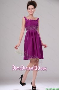 Junior Short Straps Beaded Dama Dresses in Fuchsia