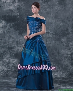 Junior Strapless Navy Blue Dama Dresses with Brush Train