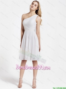 Beautiful Knee Length One Shoulder Dama Dresses in White