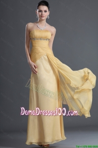 Most Popular Beading and Ruching Dama Dresses in Gold for 2016