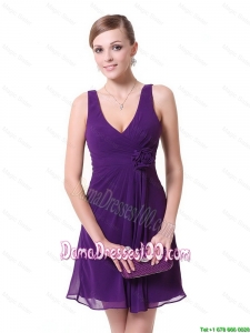 Perfect Short V Neck Dama Dresses with Hand Made Flowers