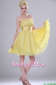 Pretty Yellow Mini Length Dama Dresses with Spaghetti Straps
