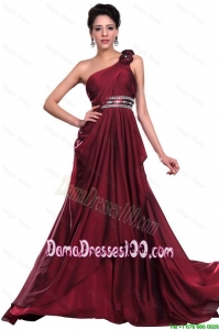 Wine Red Long Dama Dress with Beading and Hand Made Flowers