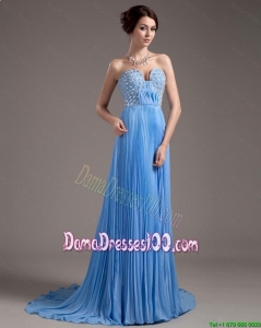 Discount Brush Train Sweetheart Dama Dresses in Baby Blue for 2016