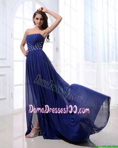 Gorgeous Beading Brush Train Strapless Dama Dresses in Royal Blue