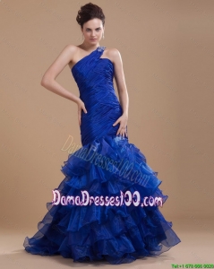 Pretty One Shoulder Ruffled Layers Dama Gowns with Mermaid