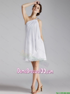 Simple White One Shoulder Dama Dresses with Beading